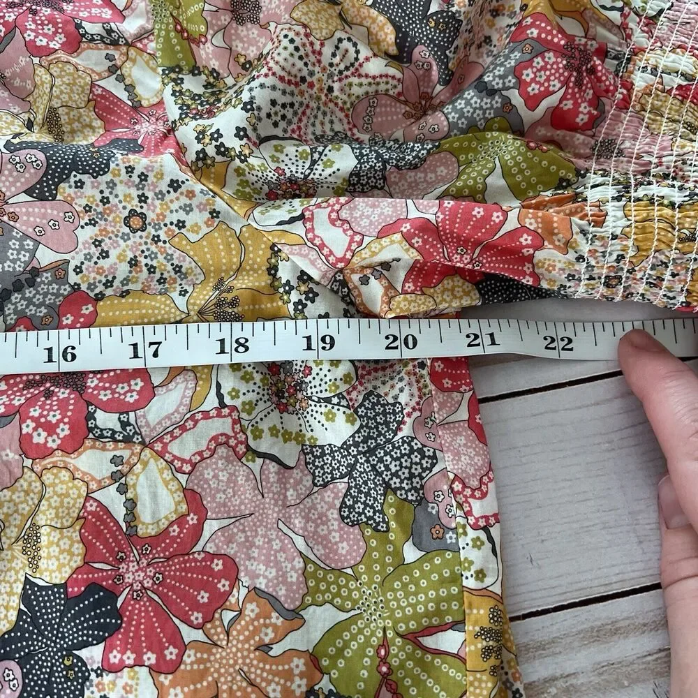J. Crew Liberty print Floral Smocked Neck Blouse in Pink, Yellow & Green